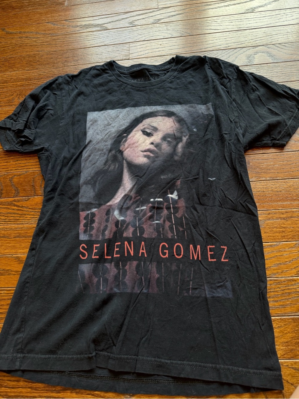 Selena Gomez Black Graphic Tee with Red Print